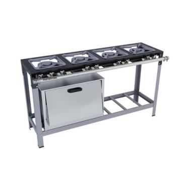 Imagem de Fogão Industrial 4 Bocas Duplas em Linha 30X30 Luxo com Forno Metalmaq