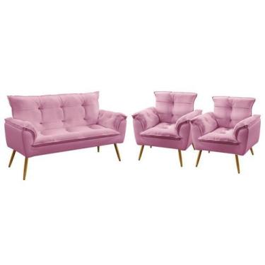 Imagem de Kit Poltrona Namoradeira e 2 Poltronas Decorativas Estofada Para Sala 