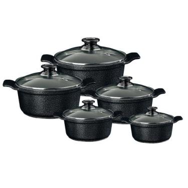 Imagem de Jogo de panelas cerâmica javali com tampa de vidro aluminio fundido 5 