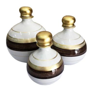 Imagem de Trio Vasos Shalom em Cerâmica de Sala Decorativos - Gold Brown - Retro