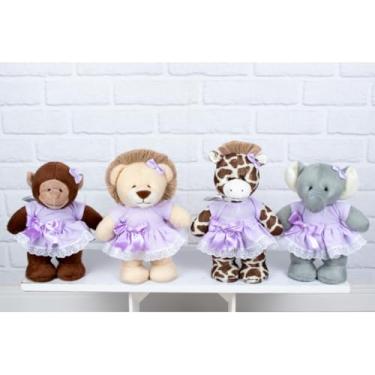 Imagem de PELUCIAS SAFARI EM PÉ 30 CM MISTO - LEÃO, ELEFANTE, GIRAFA, MACACO (LILAS)