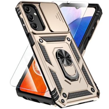 Imagem de SunStory Capa de celular compatível com Samsung Galaxy A16 5G com protetor de tela HD e capa de câmera deslizante e suporte de anel girado, [à prova de choque] Capa de telefone de camada dupla para