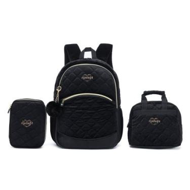 Imagem de Mochila Juvenil Reforçada Escolar Estojo Lancheira Grande - Madami