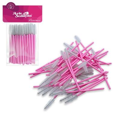 Imagem de 50 Pincéis Escovinhas Descartáveis Cílios Sobrancelhas Rosa - Arte Sed