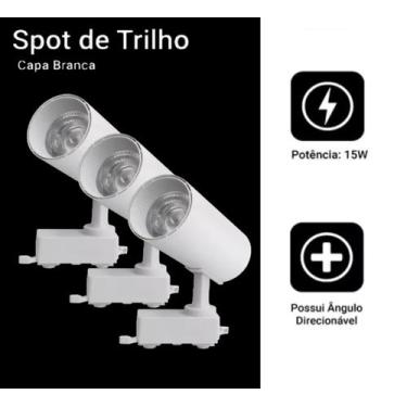 Imagem de Kit 3 Luminária Branco Trilho Spot Led 15W 3500K Branco Quente - AAAto
