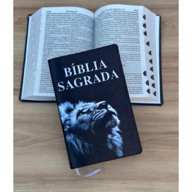 Imagem de Biblia Leão Holografico ARC  Letras Grandes Evangélica Com Harpa e ind