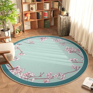 Imagem de HJZSZX Tapete redondo chinês para quarto, fácil de cuidar, tapete antiderrapante, planta, flor, carpete, FYR, sem fiapos, 11.160 x 160 cm (5,3 x 5,3 pés)