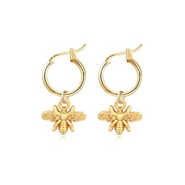 Imagem de Brincos de argola de abelha dourada para mulheres, delicados pequenos animais pequenos abelhas, brincos de gota para ela, brincos de abelha simulados 3D prata joias presente, Medium, Metal, Sem pedra