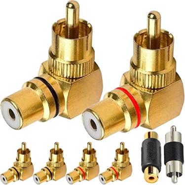 Imagem de DKARDU Adaptador de ângulo reto RCA, plugue fono RCA de 90 graus, conector fêmea para macho, banhado a ouro, 6 peças (3 vermelhas, 3 pretas) para cabo RCA, amplificador de DVD, alto-falante, estéreo