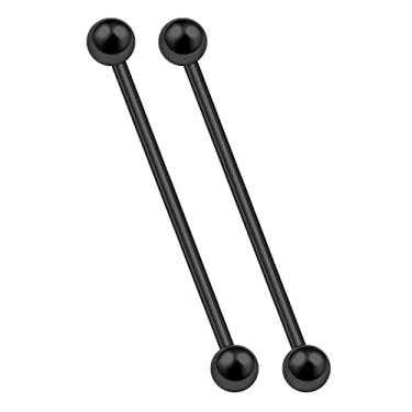 Imagem de 2 peças titânio G23 anodizado preto calibre 14 1-1/2 38 mm Industrial Barbell piercing joia cartilagem orelha 5 mm bola M11065