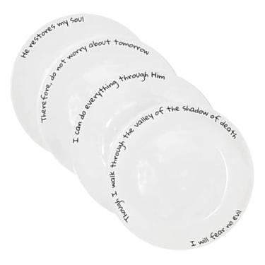 Imagem de ChitChat Ware Pratos de Porcelana - Conjunto de 4 Pratos de Cerâmica, Duráveis & Reutilizáveis - Pratos Redondos Decorativos Brancos para Casa - Conjunto "My Soul" - Cofre de Microondas & Lava-louças - 26,67 cm x 2,54 cm