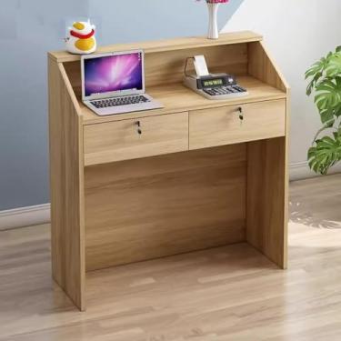 Imagem de Mesa de recepção com gaveta com trava, balcão de caixa, caixa registradora multifuncional, para salões de beleza, lojas de conveniência, lojas de roupas, nogueira clara, 80 × 36 × 91,5