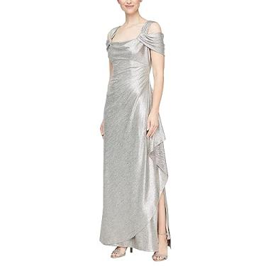 Imagem de Alex Evenings Vestido feminino longo com ombro vazado, mãe da noiva, eventos formais, (tamanho pequeno e regular), Champanhe metálico, 48