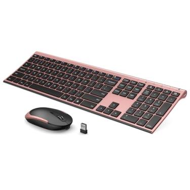 Imagem de Teclado e mouse sem fio, VssoPlor 2,4 GHz, recarregável, compacto, silencioso, teclado e mouse com receptor Nano USB para Windows, laptop, PC, notebook - preto e ouro rosa