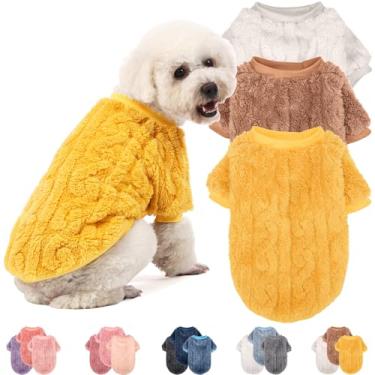 Imagem de JAMPAYANG Suéter para cães, pacote com 3 suéteres para cães ou gatos pequenos, meninas ou meninos, roupas quentes para cães, casaco para inverno e Natal (bege, café, amarelo, pequeno)