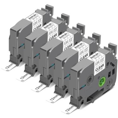 Imagem de XemaX Fita adesiva transparente laminada 5X Tze-131 12 mm 0,47 compatível com fita adesiva Brother Tze131 Tz-231 Tz231 P Touch Tze Tz Tape 12 preta sobre transparente para PT-D210 H110 D220 D400 D600