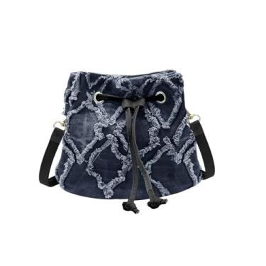 Imagem de AdiStylinno Bolsa feminina jeans, bolsa tiracolo pequena para mulheres, bolsa de ombro moderna em losango com cordão, Azul, 18 x 18 x 14 cm / 7 x 7 x 5.5 in
