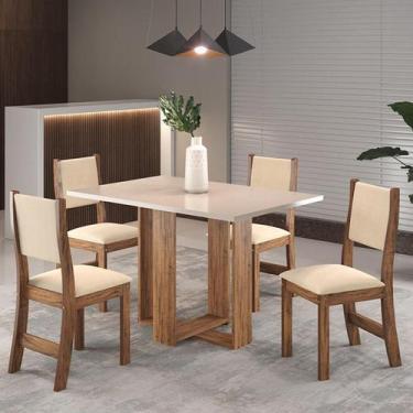 Imagem de Mesa de Jantar Retangular Holy Com 4 Cadeiras Sol Imbuia/Blonde/Bege  