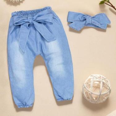 Imagem de Calça E Faixinha Em Jeans Lavagem Clara Para Bebê Menina - Era Uma Vez
