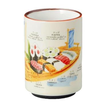 Imagem de Xícara de chá japonesa Mino Ware de cerâmica para sushi Yunomi, 10 cm de altura e 7 cm de diâmetro, 24 ml fluídos, para chá verde quente, bancha, conjunto de 2 (sushi-mori)