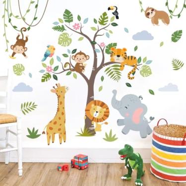 Imagem de Runtoo Adesivos de parede de animais da selva floresta animal macaco árvore adesivos de arte de parede quarto de bebê berçário decoração de festa de aniversário decoração de sala de aula