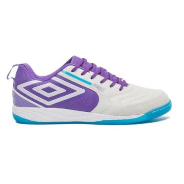 Imagem de Chuteira Umbro Pro 5 Bump Futsal Branca e Roxa