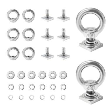 Imagem de DXNQ 8 PCS T Track Mount Tie Down Anchor para rack de teto, M8 resistente aço inoxidável T Slot Bolt Tie Down Rings Kit de ancoragem, T Track Bolts Acessório para segurar ganchos de corda de corda