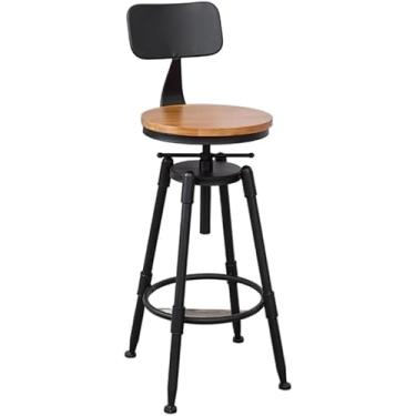 Imagem de Banqueta para cadeira de bar, banco de bar industrial, banco de bar de madeira, metal, banco de bar de altura ajustável, balcão giratório, altura com encosto, bancos de café da manhã, A, tamanho único