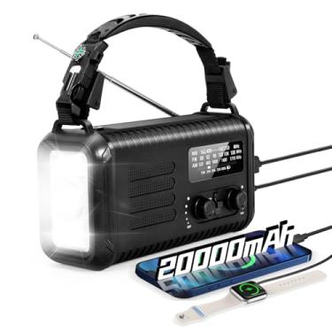 Imagem de Rádio meteorológico de emergência, rádio solar de 20000 mAh, rádio de manivela com AM/FM/NOAA, rádios portáteis com lanterna e lâmpada de leitura, conector de fone de ouvido, alarme SOS, carregador de