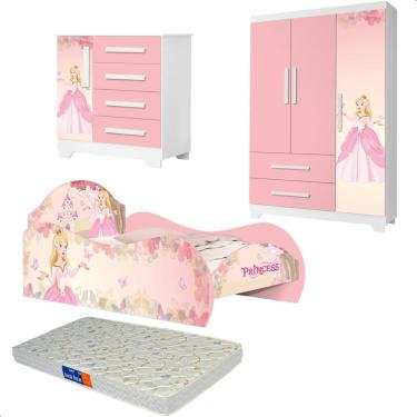 Imagem de Quarto Infantil Princesa com Cama Guarda Roupa e Colchão