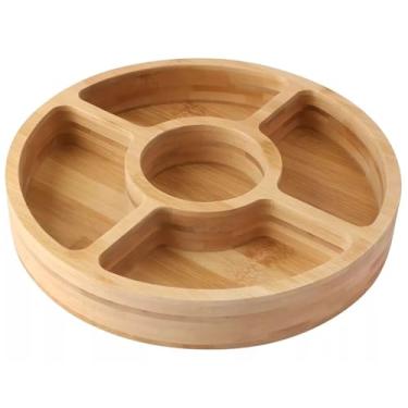 Imagem de Gamela Petisqueira Redonda Bandeja com 5 Divisórias de Bambu 25 x 5cm