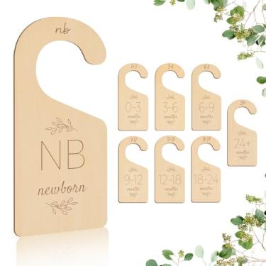 Imagem de Divisórias de madeira para armário de bebê – 8 peças, design frente e verso para quarto de bebê recém-nascido, armazenamento de guarda-roupa por meses – Organizador de roupas infantis perfeito (Oliva