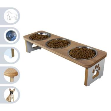 Imagem de Comedouro Pet Cachorro Elevado Triplo MDF Linha Basic - Amadeirado - M