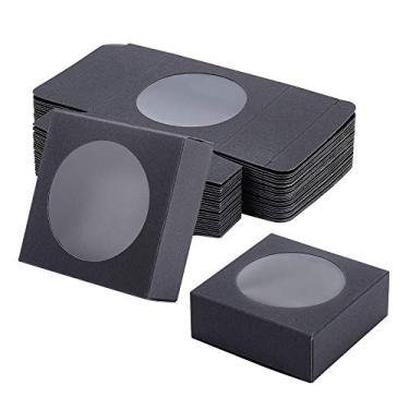 Imagem de BENECREAT Pacote com 24 caixas de papel kraft com janela transparente, 7 x 7 x 3 cm, caixas de presente Kraft pretas para padaria, bolos, doces, festa de casamento, embalagem de presente de festival