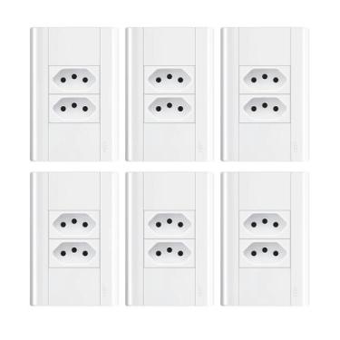 Imagem de Tomada Dupla 10a/250v Com Placa 4x2 Fame Modulare - Kit 6 Un, Branco