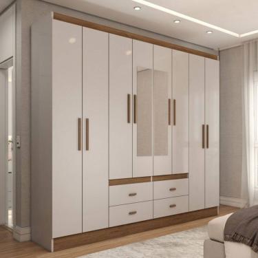 Imagem de Guarda-Roupa de Casal Cassino 8 Portas 4 Gavetas Lunar/Nogueira - Panorama Móveis