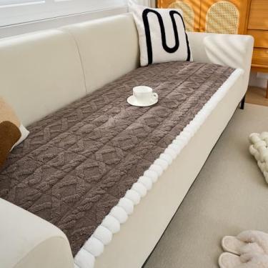 Imagem de Huierxun Capa de sofá de lã macia para sofá de 3 almofadas, antiderrapante, felpudo, jacquard, capa de sofá, aconchegante, quente, felpudo, protetor de móveis lavável para animais de estimação, gatos