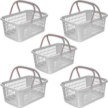Imagem de Kit 5 Cestas de Compras Supermercado Farmacia Com Alça 9 Litros (Branco)