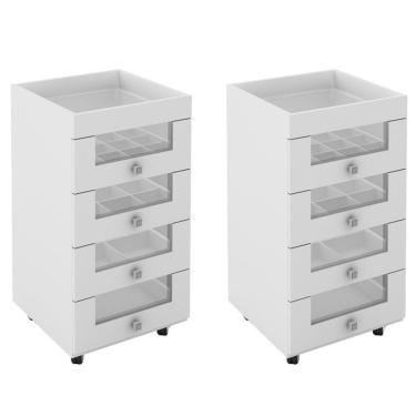 Imagem de Kit 2 Carrinhos de Maquiagem Gavetas Branco Tecno Mobili