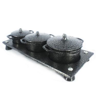 Imagem de Kit Panelas Mini Fogão A Lenha Alumínio Fundido Craqueadas