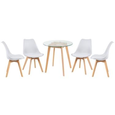 Imagem de Mesa Redonda Com Tampo De Vidro + 4 Cadeiras Branco