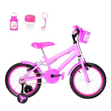 Imagem de Bicicleta Infantil Aro 16 Alumínio + Kit Passeio Rosa E Pink