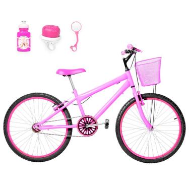 Imagem de Bicicleta Aro 24 Alumínio Colorido + Kit Passeio Rosa E Pink