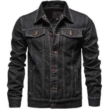 Imagem de Jaqueta jeans homens homens sólidos coloris streetwear jean casacos de vários países de cowboy, preto, s