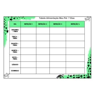 Imagem de Tabela de Alimentação para Pet, 7 Dias, 4 Refeições Diárias, Planilha Decorativa com Tartarugas, Multicores (VERDE)
