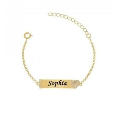 Imagem de Pulseira Chapinha Infantil Coração Cravejado Banho De Ouro - Jhulias J