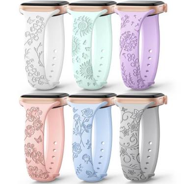 Imagem de Pulseira de relógio AMSKY Slim Floral Gravada em Silicone, Pacote com 