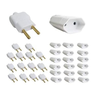 Imagem de Kit 15 Plugue Macho 2 Pinos 2P +Tomada Fêmea 20A Branca - Ilumi