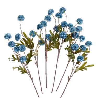 Imagem de SITUMEIZI Flores artificiais de crisântemo azul para mães falsas de seda com haste longa, 6 peças, mini arranjos de flores kiku artificiais para decoração de festa em casa e casamento