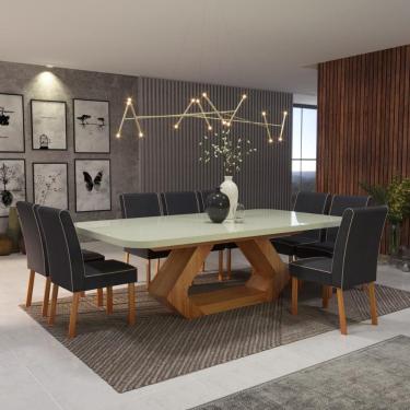 Imagem de Sala de Jantar 220x110 Lottus MDF/Vidro Off 8 Cadeiras Bom Pastor